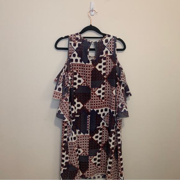 PaperMoon Patterned Cold Shoulder Ruffle Sleeve Mini Dress Large - Picture 5 of 11